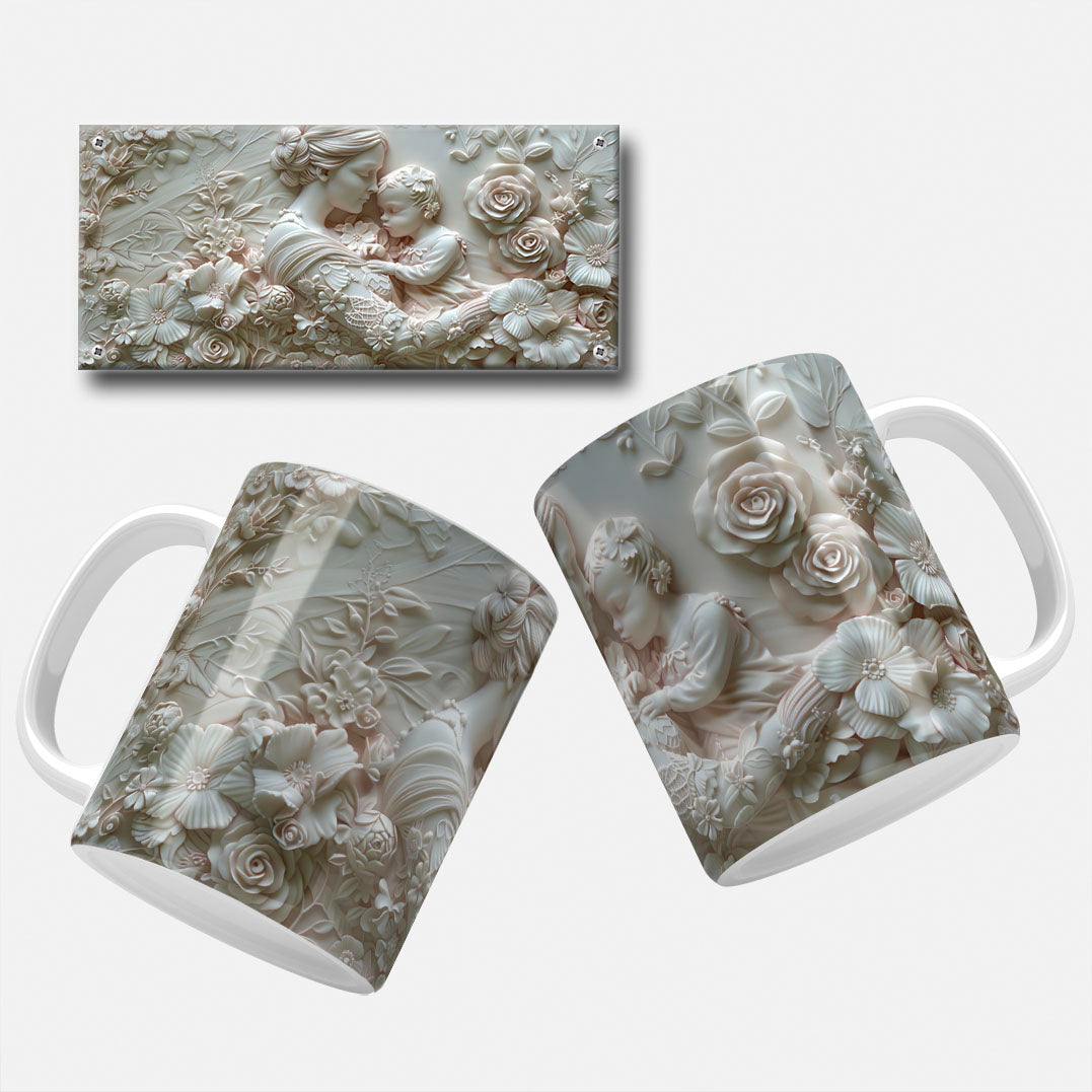 A collection of elegant floral and marble-themed Mother's Day mug wrap designs featuring intricate floral patterns, soft pastel hues, and classic marble carvings, perfect for personalizing mugs for mom or grandma.