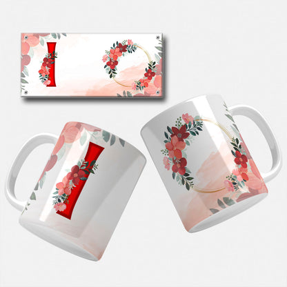 Red Floral Monogram Sublimation Files For Mugs - 26 Alphabet PNG Designs