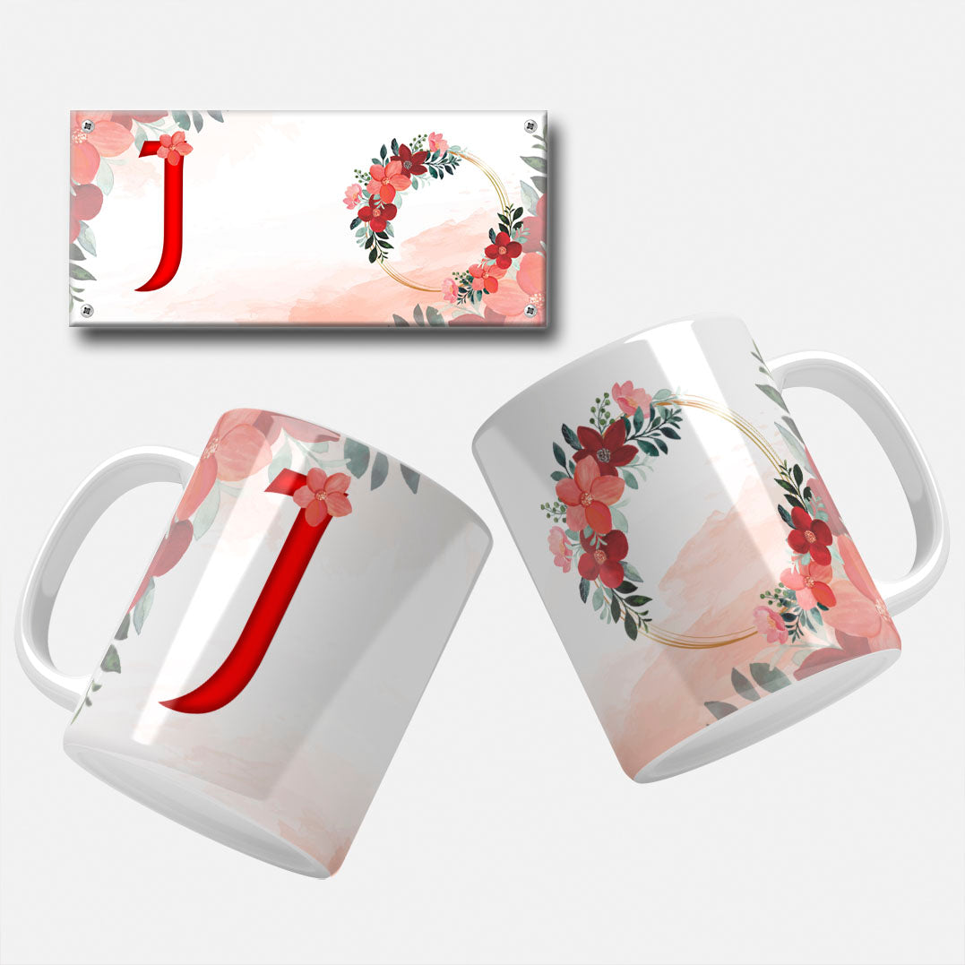 Red Floral Monogram Sublimation Files For Mugs - 26 Alphabet PNG Designs