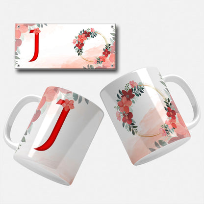 Red Floral Monogram Sublimation Files For Mugs - 26 Alphabet PNG Designs
