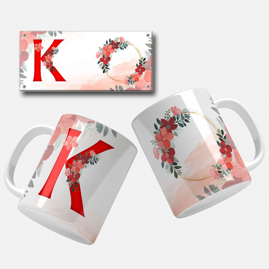 Red Floral Monogram Sublimation Files For Mugs - 26 Alphabet PNG Designs