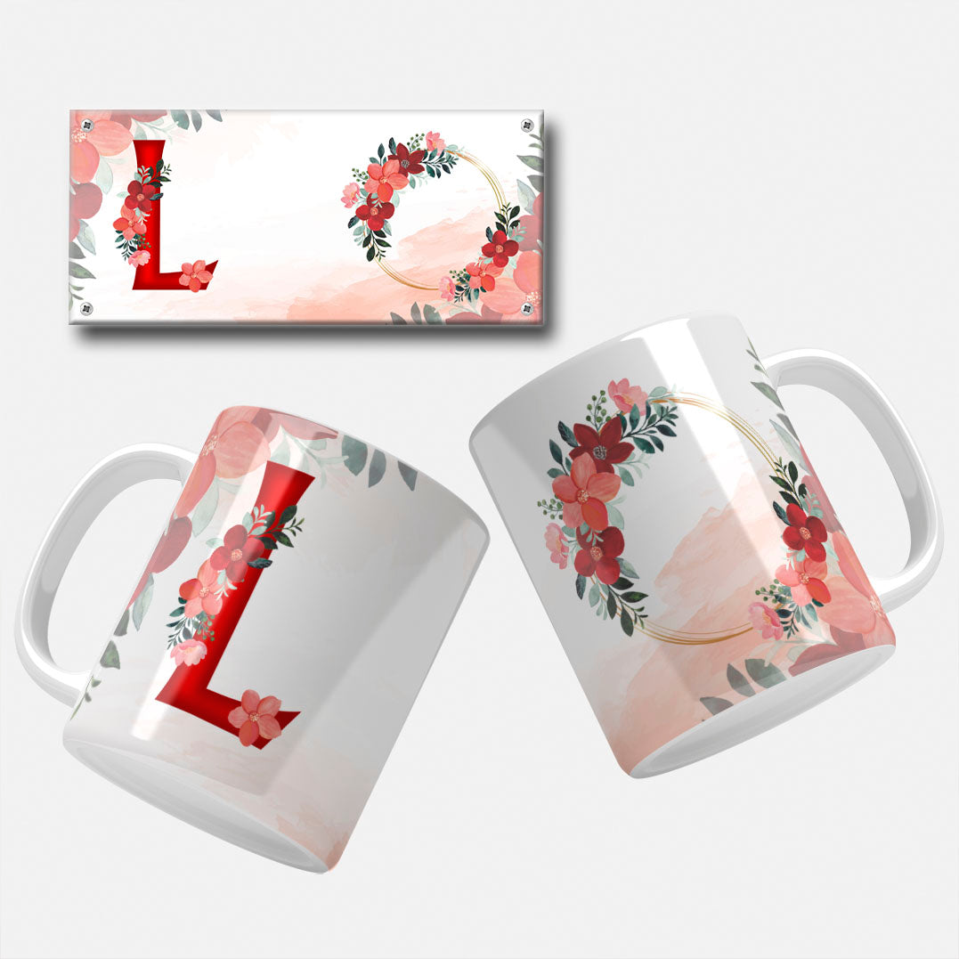 Red Floral Monogram Sublimation Files For Mugs - 26 Alphabet PNG Designs