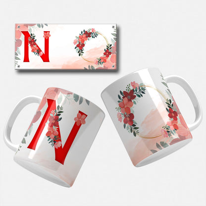 Red Floral Monogram Sublimation Files For Mugs - 26 Alphabet PNG Designs