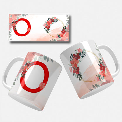 Red Floral Monogram Sublimation Files For Mugs - 26 Alphabet PNG Designs