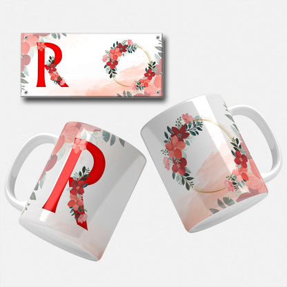Red Floral Monogram Sublimation Files For Mugs - 26 Alphabet PNG Designs