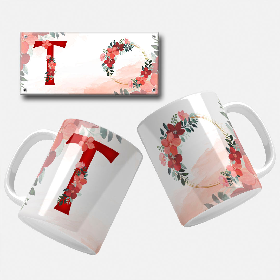 Red Floral Monogram Sublimation Files For Mugs - 26 Alphabet PNG Designs