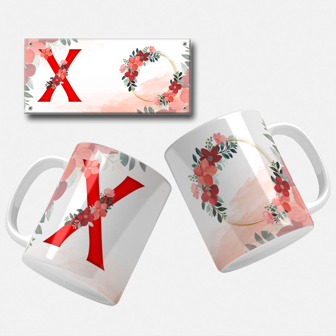 Red Floral Monogram Sublimation Files For Mugs - 26 Alphabet PNG Designs