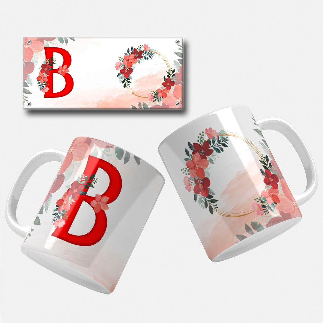 Red Floral Monogram Sublimation Files For Mugs - 26 Alphabet PNG Designs