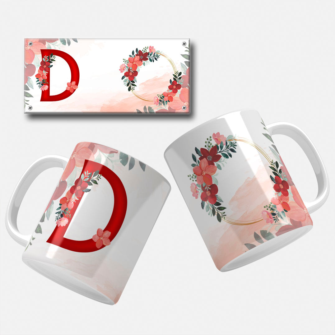 Red Floral Monogram Sublimation Files For Mugs - 26 Alphabet PNG Designs