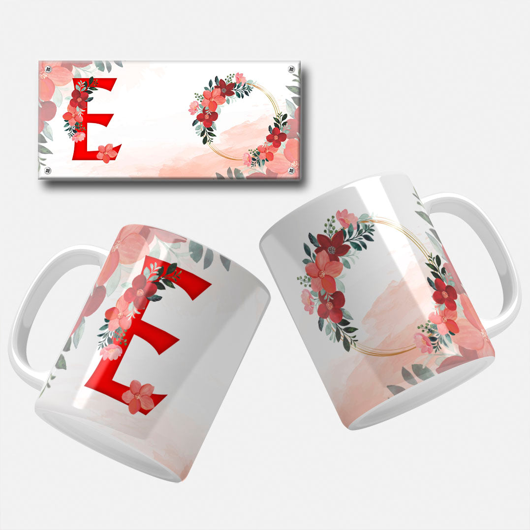 Red Floral Monogram Sublimation Files For Mugs - 26 Alphabet PNG Designs