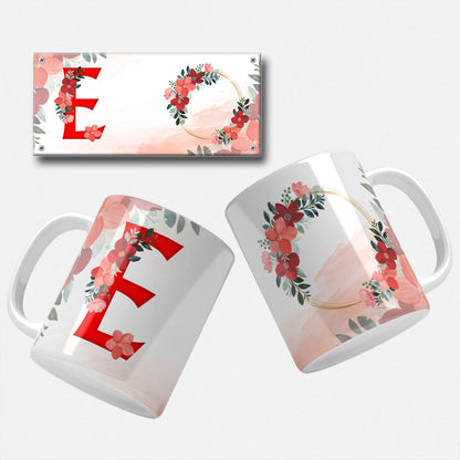 Red Floral Monogram Sublimation Files For Mugs - 26 Alphabet PNG Designs