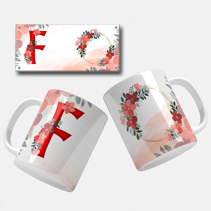 Red Floral Monogram Sublimation Files For Mugs - 26 Alphabet PNG Designs