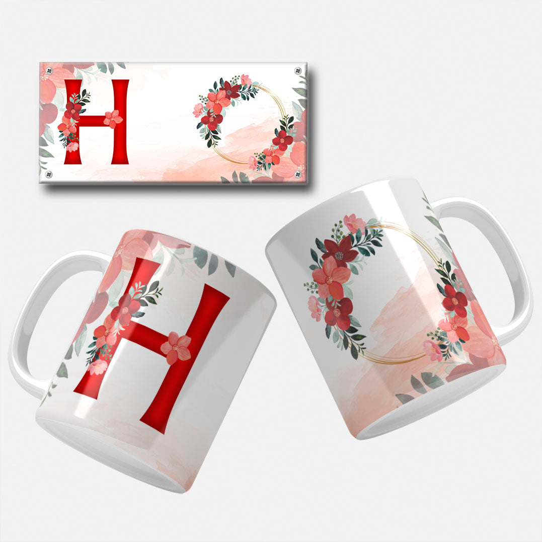 Red Floral Monogram Sublimation Files For Mugs - 26 Alphabet PNG Designs