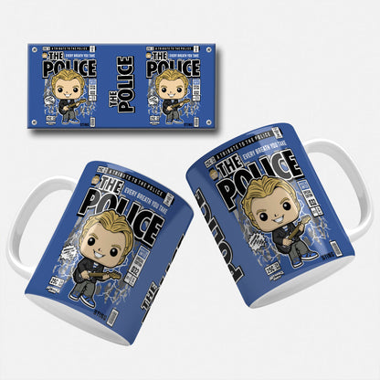 Sting mug wrap design featuring the lead vocalist and bassist of The Police with iconic song references
