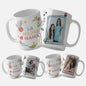 Spanish Mother's Day mug wrap bundle with the text "Feliz Dia Mamá", "La Mejor Mama" and "te amo mama" featuring floral elements and a frame to insert photo. Personalize with photo.